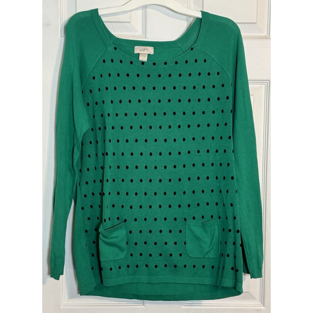 Loft Ann Taylor Green Polka Dot Sweater, Large